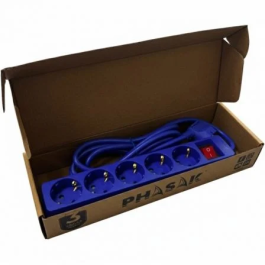 Phasak Regleta BN 0825 con 5 Tomas de Corriente, Interruptor, Cable 1.8m, Color Azul