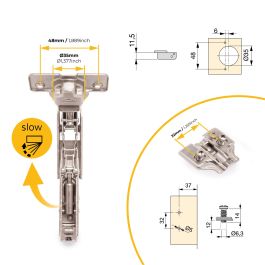 Emuca Lote de 10 bisagras codo X91 apertura 165 grados con cierre suave y suplementos Euro, Altura 0, Acero, Niquelado