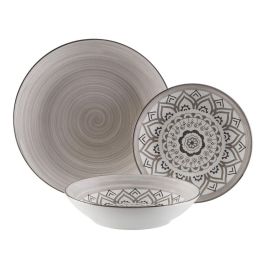 Versa Vajilla 18 Piezas Mosaico Gris en Porcelana - 6 Platos Llanos, 6 Hondo, 6 Postre