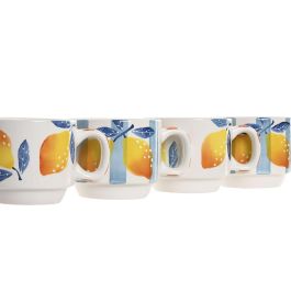 DKD Home Decor Taza Colección Limones Mediterraneo Dolomita Metal Set 4 piezas 260 ml