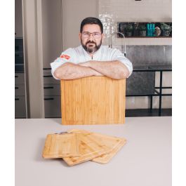 Quttin Tabla de cortar de bambú con borde, 45 x 35 x 1.2 cm (4 Unidades)