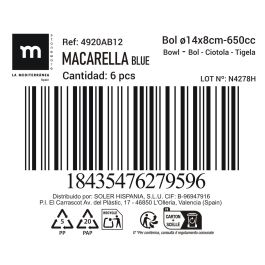 Bol Macarella Blue 650 ml - Inde (24 Unidades) Bol Macarella Blue 650 ml - Inde (24 Unidades)