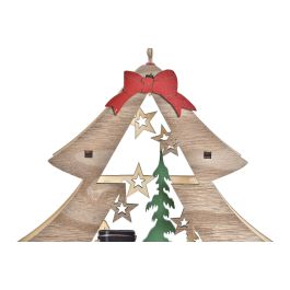 DKD Home Decor Decoración Colgante Navidad Alpina de Madera con LED Árbol Natural, 4 Unidades Surtidas 3x27x29 cm