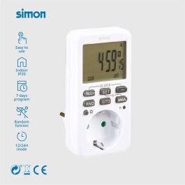 Simon af711202 Programador Digital Semanal para Control Energético y Seguridad del Hogar, 3600W, 16A, con 10 Programas ON/OFF