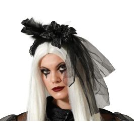 Diadema Negra con Flor, Velo y Plumas para Disfraz Novia Fantasma, Bruja o Dama Oculto. Halloween Gótico. Precio: 1.5900005. SKU: B1G33FB33B
