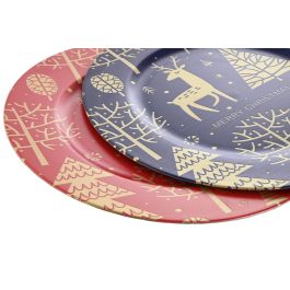DKD Home Decor Centro de Mesa Navidad Tradicional Azul Rojo 33x2x33 cm (12 Unidades)