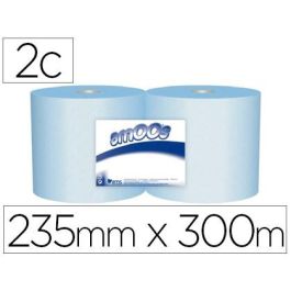 Papel Secamanos Industrial Amoos 2 Capas 235 mm X 300 Mt Color Azul Paquete De 2 Rollos