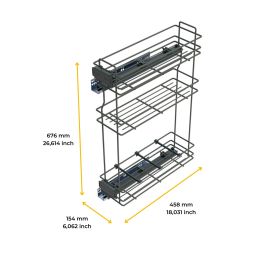 Emuca Botellero extraíble TitaneMax con cierre suave, lateral izquierdo, 3 bandejas, módulo 200mm, Acero, Gris Antracita