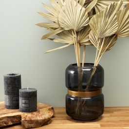 Home Deco Factory Jarrón Gris-Dorado de Vidrio para Decoración, Altura 20,5 cm