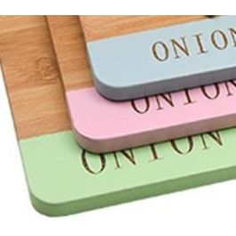 DKD Home Decor Tabla Cortar Bambu Inox Azul Verde 2 x 33.5 x 24 cm Set de 4