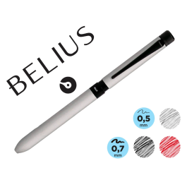 Belius Boligrafo Multifuncion 3 en 1 Zurich Cuerpo Plateado Tinta Negra y Roja Portaminas 0.5 mm en Estuche