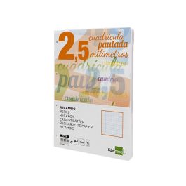 Recambio Liderpapel A4 Pautaguia 100 Hojas 75 gr-M2 Cuadriculado Pautado 2,5 mm Con Margen 4 Taladros