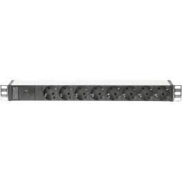 Digitus Regleta de Enchufes 8 Tomas Tipo F con Perfil Aluminio, Conector IEC C14 y Cable 2m Negro