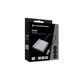 Conceptronic DONN13GR Hub USB Tipo C con HDMI, USB-C PD y USB 3.0 para MacBook, Chromebook y más, 4 en 1