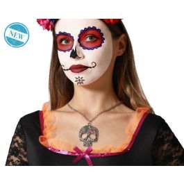 Collar de Calavera Plateada con Piedras Rojas para Día de Muertos / Halloween, Ideal para Disfraz de Catrina Precio: 1.49999949. SKU: B167SZ23AB