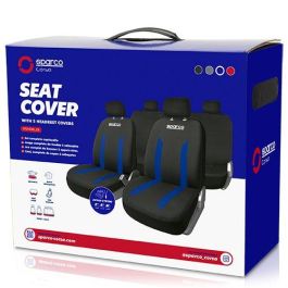 Sparco SPCS440BL Juego de Fundas de Asiento para Coche Modelo Sabbia Negro y Azul Universal con 5 Cabezales y Traseras Divididas Lavables