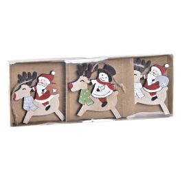 DKD Home Decor Adorno Colgante Navideño de Reno Tradicional MDF Rojo y Natural Set de 3 piezas 1.5 x 8 x 21.2 cm