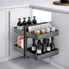 Emuca Sistema de rinconero articulado extraíble Harmony para mueble de cocina, Derecha/Izquierda, Acero y Madera, Gris antracita