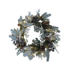 DKD Home Decor Corona Navidad Alpina con 50 LED, Verde y Lila, de PVC, 50 cm, 2 Unidades
