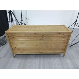 DKD Home Decor Aparador Tropical de Abeto y Ratán Marrón Claro, Acabado Natural, 120x40x65cm con 3 Puertas y 3 Estantes DKD Home Decor Aparador Tropical de Abeto y Ratán Marrón Claro, Acabado Natural, 120x40x65cm con 3 Puertas y 3 Estantes