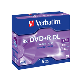 Verbatim DVD+R Doble Capa 8.5GB Velocidad 8x Pack 5 Unidades 240 Minutos