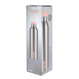 Milán Botella isotérmica de acero inoxidable Sylver, 591 ml, mantiene temperatura 12h caliente/24h fría, plata con tapón rosa Milán Botella isotérmica de acero inoxidable Sylver, 591 ml, mantiene temperatura 12h caliente/24h fría, plata con tapón rosa