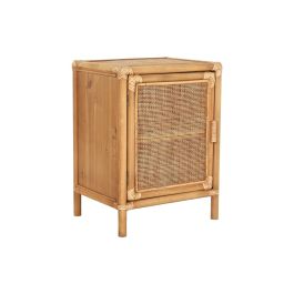 DKD Home Decor Mesita Auxiliar de Abeto y Ratán Tropical con 1 Puerta y 1 Estante Marrón Claro 46x35x60 cm