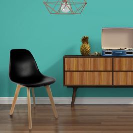 Home Deco Factory Silla STOCKHOLM Escandinava Negra Charles Eames Diseño Tulip Beech Madera Plástico 45.8x51.4x84.6 cm