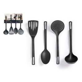 Kinvara Set 4 Utensilios de Cocina Negros de Plástico: Espumadera, Cucharón, Espátula, Espaguetera (29x32x8 cm) (12 Unidades) Precio: 33.4999995. SKU: B145ENMR8M