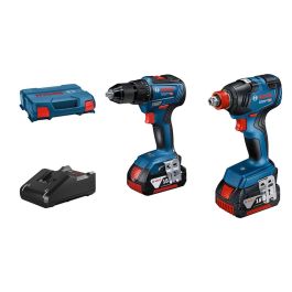 Bosch Professional Kit Combo 2 Herramientas 18V: Atornillador de Impacto GDX 18V-200, Taladro GSR 18V-55, 2 Baterías 4.0Ah y Cargador