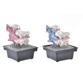 DKD Home Decor Fuente Oriental de Resina con LED y Concha Azul Gris 13x13x18 cm - Pack de 4 Unidades Surtidas