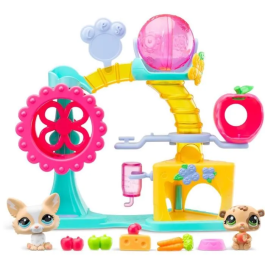 BANDAI Littlest Pet Shop Caja Fun Factory Set de Juego con 2 Animales, Decoración y Accesorios BF00519