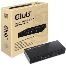 Club3D CSV-1380 HDMI Splitter 1x4 4K 60Hz UHD HDMI 2.0a para Televisor/Monitor, Negro, Metálico