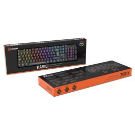 KROM Kasic Teclado Mecánico Gaming USB Alámbrico QWERTY Inglés, Retroiluminación LED RGB, Negro, Formato Completo 105 Teclas
