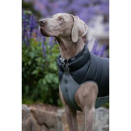 Red Dingo Abrigo Puffer Acolchado Reversible Negro-Gris 25cm para Perro, con Panel de Neopreno y Ribetes Reflectantes de Seguridad