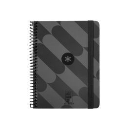Antartik Agenda Espiral Colección Pattern A6+ 2025 Semana Vista Negro, Papel 80gr, Tapa Cartón Forrado Soft Touch, Pegatinas