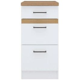 Junona JUNONAMB3T40BL Módulo bajo de cocina Junona Kitchen de 40 cm con 3 cajones y encimera de trabajo, blanco brillante