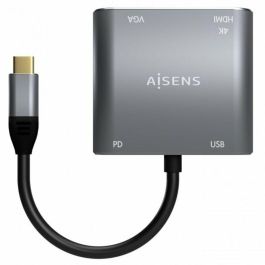 AISENS - CONVERSOR USB-C A VGA/HDMI 4K/USB3.0/USB-C PD, USB-C/M-VGA/H-HDMI/H-USB-A/H-USB-C/H, GRIS, 15CM