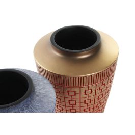 DKD Home Decor Jarron Oriental Azul Rojo 17 x 20 x 17 cm (2 Unidades) Resina