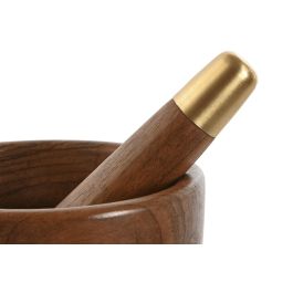 DKD Home Decor Mortero Basicos Natural Dorado Acacia Inox 17 x 14.5 x 20.5 cm
