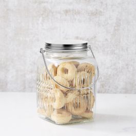 La Mediterranea Tarro de Vidrio con Tapa de Acero y Asa, 1000 ml (1L), 10.5 x 16 x 10.5 cm (12 Unidades)