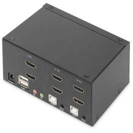Digitus DS-12860 KVM-Switch 2-Port, Pantalla Dual, 4K HDMI, 3840 x 2160 Píxeles, Negro