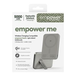 PanzerGlass Empower Bank con Spin Stand - Batería Portátil Inalámbrica 5000mAh, Carga Rápida 20W, Compatible con MagSafe, Cargador 15W, Color Titanio