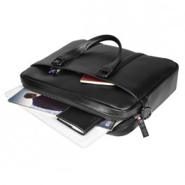 PORT Designs Versailles TL Maletín para portátil de 14" (35.6cm) en Cuero Negro con Asa de Transporte y Puerto USB