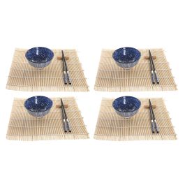 DKD Home Decor Set de Sushi Oriental de 16 Piezas, Negro Azul, Fabricado en Bambú y Gres. Apto para Microondas y Lavavajillas