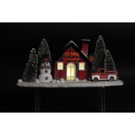 DKD Home Decor Decoración Luminosa Navidad: Casa Alpina LED de Porexpan, Rojo, Negro, Verde 15x21x38 cm (2 Pilas AA)