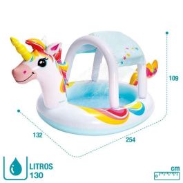 Intex Piscina Hinchable Infantil Unicornio con Ducha y Techo de PVC, 130 Litros, para Edades +2 Años, 254x132x109 cm