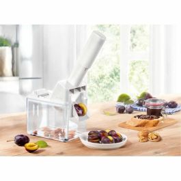 Leifheit 37300 Deshuesador de Ciruelas Automático, Fácil y Rápido, Hasta 15 kg, Blanco