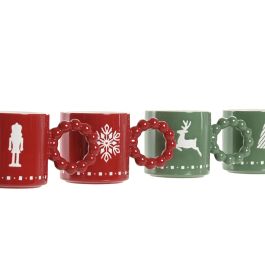 DKD Home Decor Mug Navidad Tradicional Porcelana 275ml Rojo Verde Apto Microondas Lavavajillas 8x8x13.5 cm (12 Unidades)