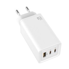 LEOTEC Cargador 65W GaN Rápido 2 USB-C + 1 USB-A Blanco Carga Múltiple Dispositivos Universal